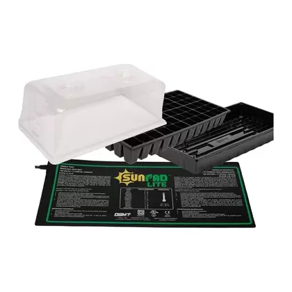 SunDome Mini Greenhouse Kit - Includes 7.5" Humidity Dome, 72-Cell Seedling Insert, 11"x21" Watertight Base Tray, 8 7/8"x19 1/2" SunPad Lite Seedling Heat Mat
