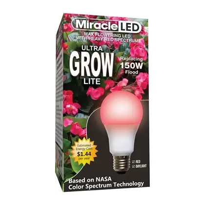 Miracle LED Commercial Hydroponic Ultra Grow Lite - Replaces up to 150W - Red Spectrum Daylight A19 LED Grow Light Bulb