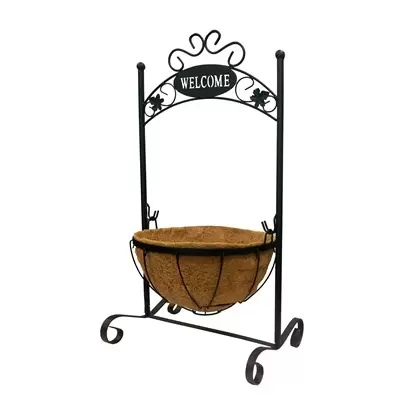 Gardener Select 26" Black Welcome Planter Stand with Basket 14"wx10"dx26"h 6/CS