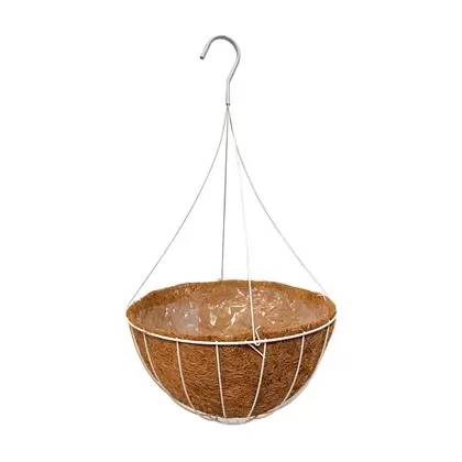 Grower Select 16" Hanging Basket White 20" 4 Strand Wire Hanger Flat Bottom Coco Liner ; 25/Cs 16in X 8in 3.43 GAL / 13 liters Liquid Volume Capacity