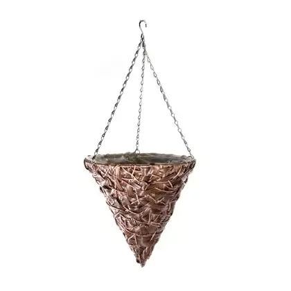 Gardener Select 14" Hanging Basket Cone Brown Wicker 3 Strand Hanger 6/CS
