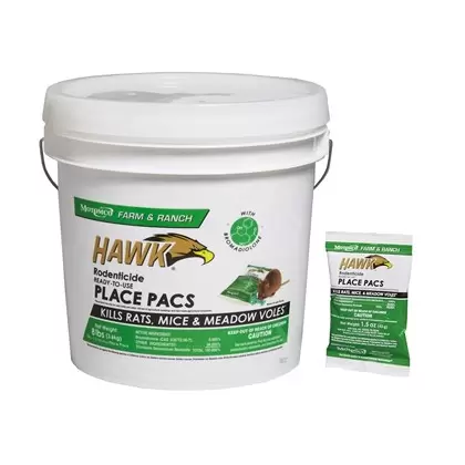 Motomco 150ct 1.5oz Place Pacs Hawk Rodent Bait in Pail Rodenticide ( Bromadiolone )