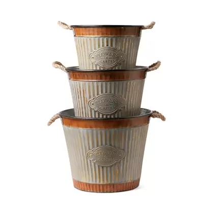 Deer Park 3pc Set Corrugated Tub Planters Round Flowers & Garden