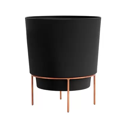 Bloem 6" Hopson Planter Black With Metal Stand