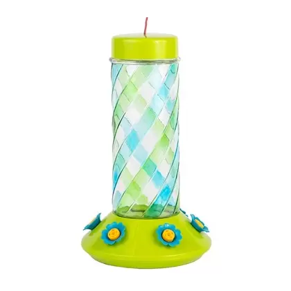 Friends of Flight 28oz Blue/Green Swirl Glass Hummingbird Feeder with Green Plastic Base