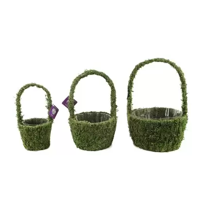 SuperMoss 3pc Vista Deco Round Basket Set w/Handle