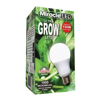 Miracle LED Commercial Hydroponic Ultra Grow Lite - Replaces up to 150W - Full Spectrum Daylight A19 LED Grow Light Bulb