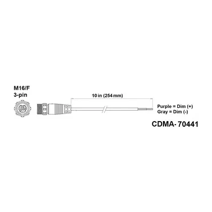 Fluence PSE1/Console DC Dimming Signal Cable, Pigtail to M16 Threaded Connector, 10" ( 254mm ) 10/CS