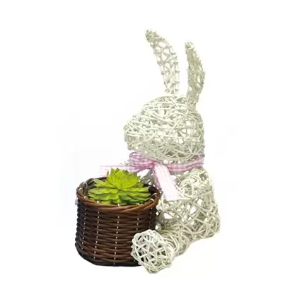 Gardener Select 9" Medium White Bunny Wicker Topiary 12/CS