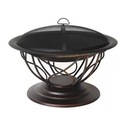 Gardener Select 30"x30"x21.65" Scroll Fire Pit Antique Bronze w/ Mesh Cover & Poker