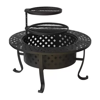 Gardener Select 36"x36"x26.7" Round Fire Pit Table Black w/Swing Arm Cooking Grid, Metal Cover & Poker