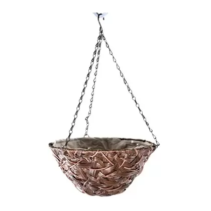 Gardener Select 14" Hanging Basket Round Brown Wicker 3 Strand Hanger 6/CS
