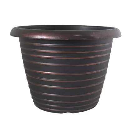 Grower Select 13.00 Stout Round Full Rings Copper Brush on Black 2.94gal 15/CS - 13.3in OD x 9.5in H x 8in BD