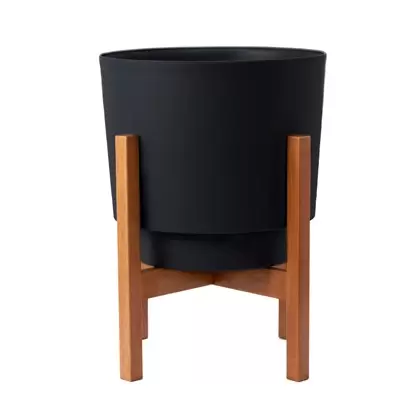 Bloem 12" Hopson Planter Black With Wood Stand