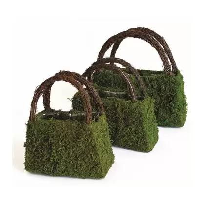 SuperMoss 3PC Set Deco Wicker Handle Purses