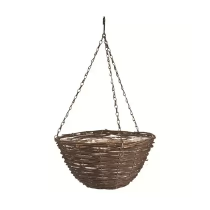 Panacea 14" Black Rattan Natural Hanging Basket