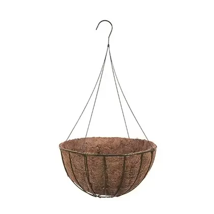WSP 16" Wire Grow Basket With Coco Liner & 4 Leg Wire Hanger Black
