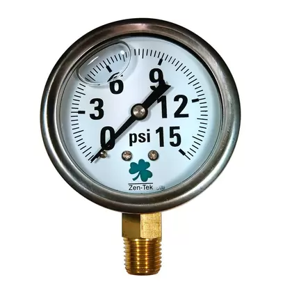 Glycerin Liquid Filled Pressure Gauge - 15 PSI