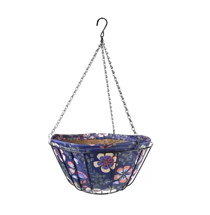 Gardener Select 14" Fabric Hanging Basket Cyan Color Theme with Chain Hanger