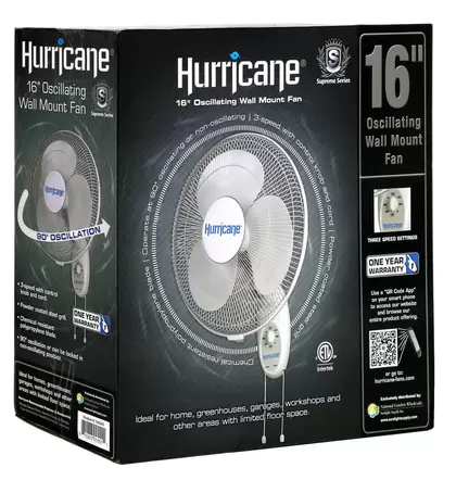 Supreme Oscillating Wall Mount Fan 16" - Hurricane®