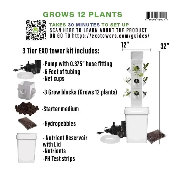 EXOtower 12 Plant Hydroponic Kit