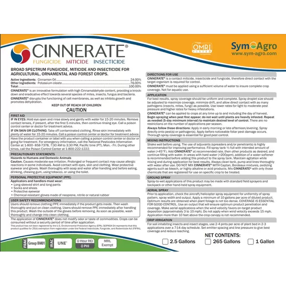 Sym-Agro Cinnerate 1Qt OMRI (12/CS) ( cinnamon oil )
