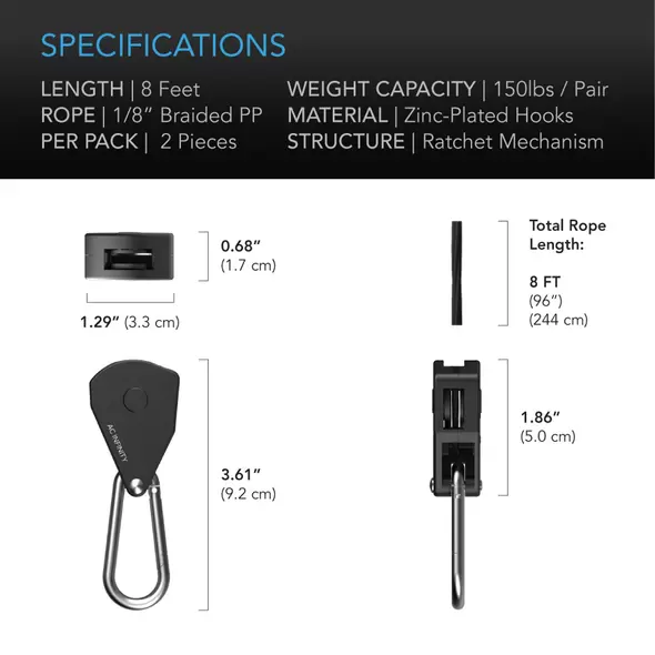 Heavy-Duty Adjustable Rope Clip Hanger, One Pair