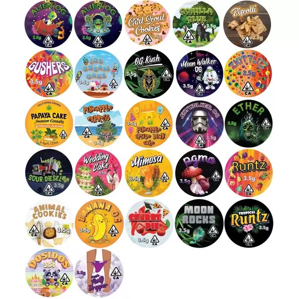 3" Diameter Custom Labels for 3oz Eighth Jars - 100 labels - SW Packaging