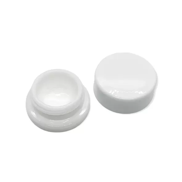 9cc White Glass Jar with Child Resistant Cap - 64 jars/tray - SW Packaging