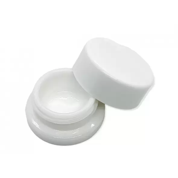 9cc White Glass Jar with Child Resistant Cap - 64 jars/tray - SW Packaging