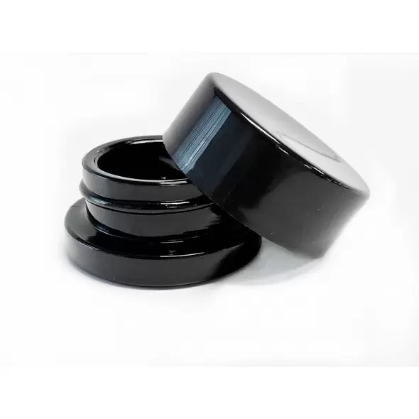 9cc Black Glass Jar with Child Resistant Cap - 64 jars/tray - SW Packaging