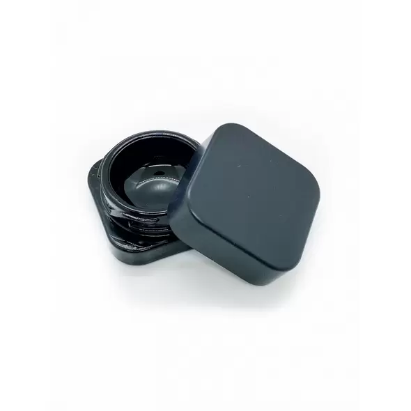 9cc Black SQUARE Glass Jar with Child Resistant Cap - 64 Jars/Tray - SW Packaging