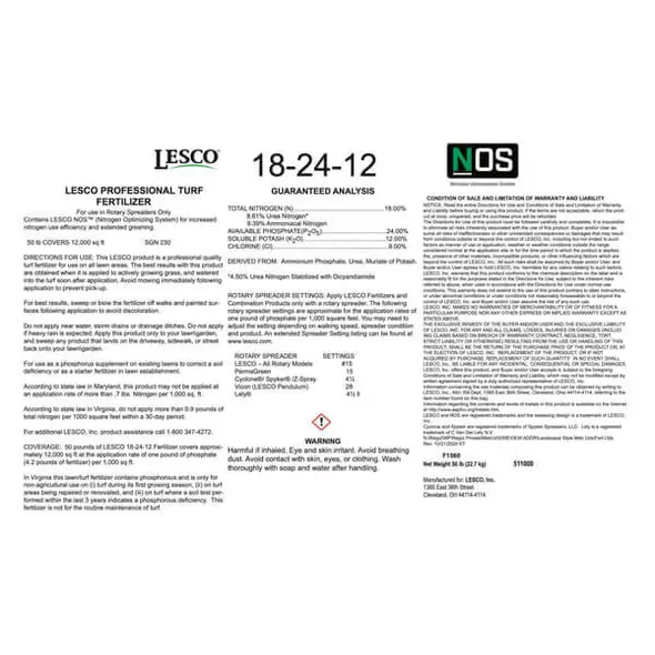 Lesco Starter Fertilizer 18-24-12 with NOS