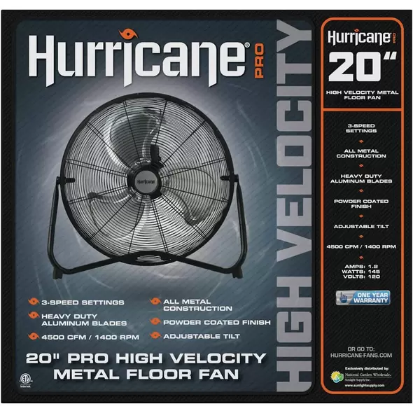 Pro High Velocity Metal Blade Floor Fan 20" - Hurricane®