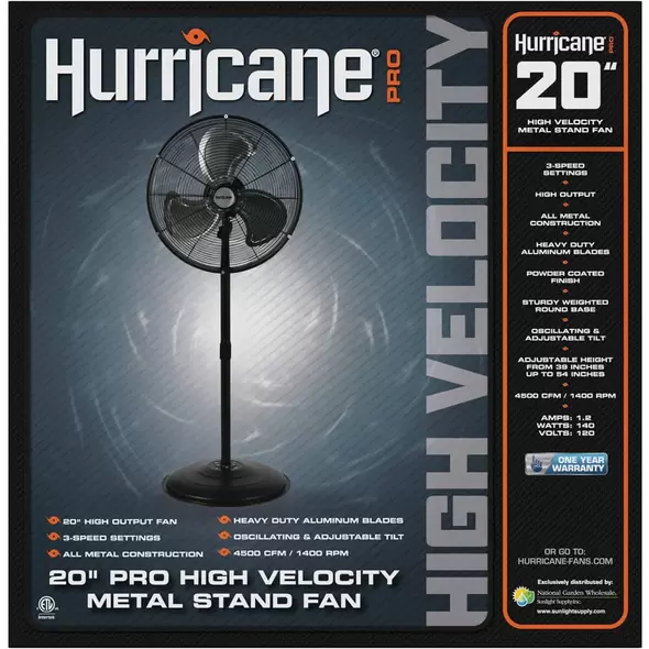 Pro High Velocity Oscillating Metal Stand Fan 20" - Hurricane®