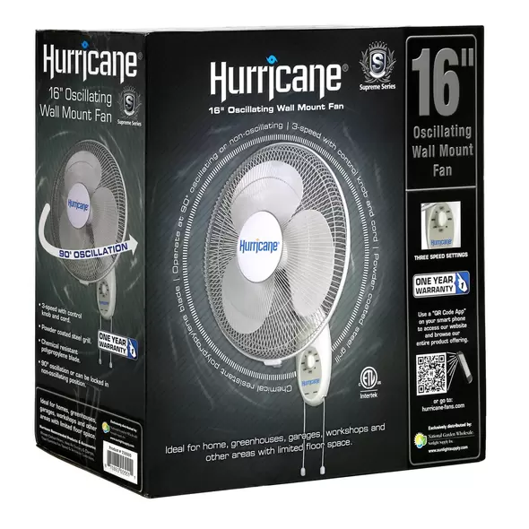Supreme Oscillating Wall Mount Fan 16" - Hurricane®