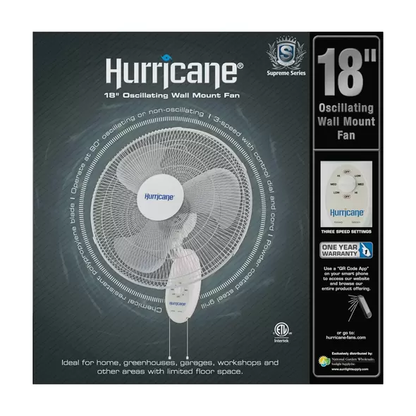 Supreme Oscillating Wall Mount Fan 18" - Hurricane®