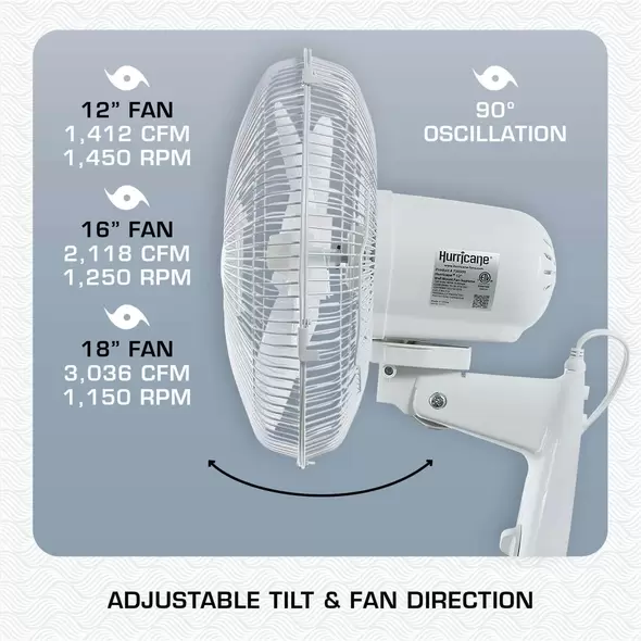 Supreme Oscillating Wall Mount Fan 12" - Hurricane®