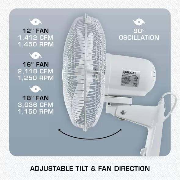 Supreme Oscillating Wall Mount Fan 12" - Hurricane®