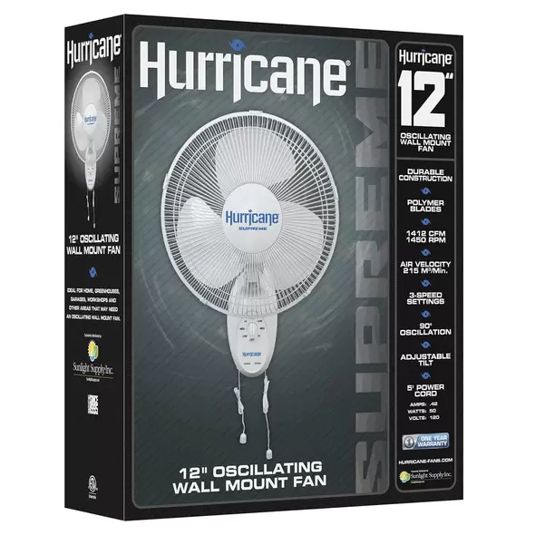 Supreme Oscillating Wall Mount Fan 12" - Hurricane®