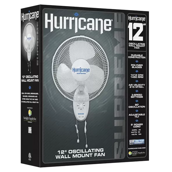 Supreme Oscillating Wall Mount Fan 12" - Hurricane®