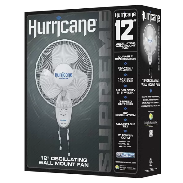 Supreme Oscillating Wall Mount Fan 12" - Hurricane®