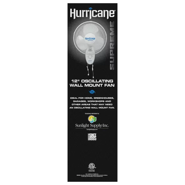 Supreme Oscillating Wall Mount Fan 12" - Hurricane®