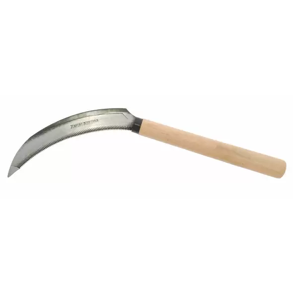 Serrated 6.5-Inch Blade Sickle Wood Handle