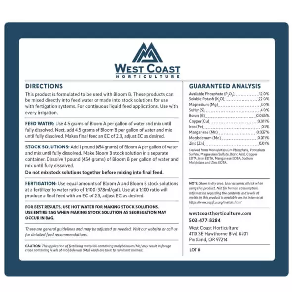 Water Soluble Bloom A 0-12-22 (Powder)