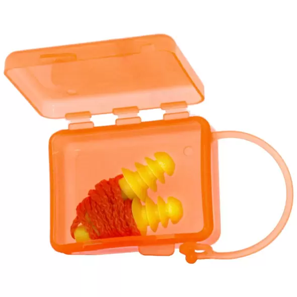 Easy-Fit Ear Plugs with Corded Nylon Neck String and Case, Box of 50 pairs