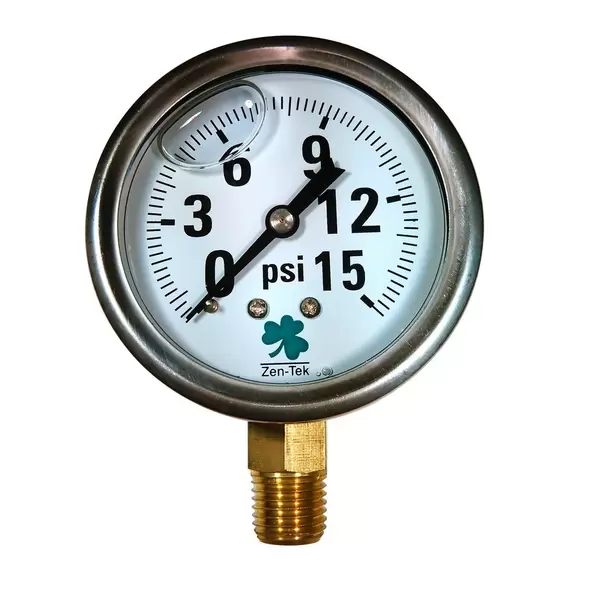 Glycerin Liquid Filled Pressure Gauge - 15 PSI