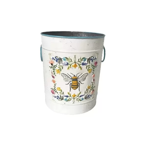 DDI 10.2in Honey Bee Metal Planter Rustic White