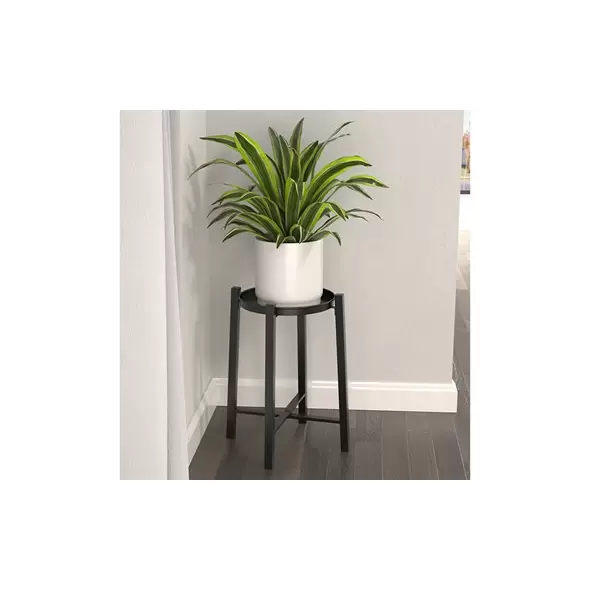 Panacea Folding 20" Single Folding Plant Stand with Metal Tray Matte Black