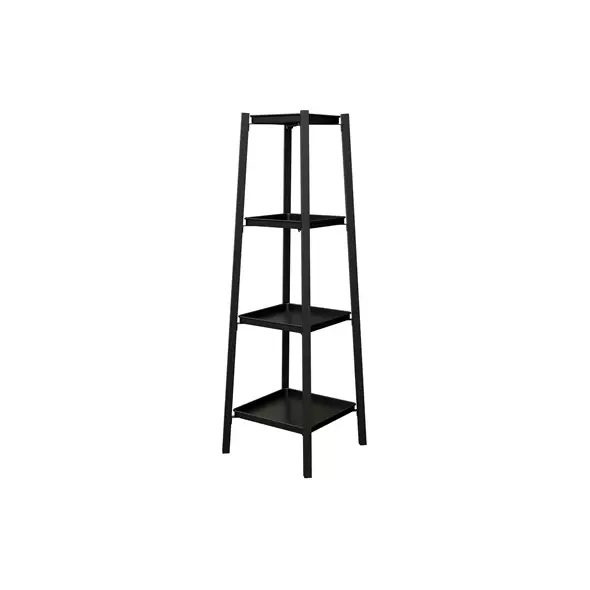 Panacea Folding 4 Tier Tower Plant Stand with Metal Trays Matte Black